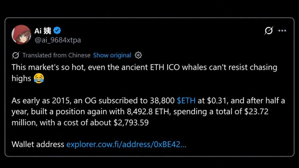 ICO Era Whale Buys ETH at $2,794 as Ethereum Price Now Sits At $2,720