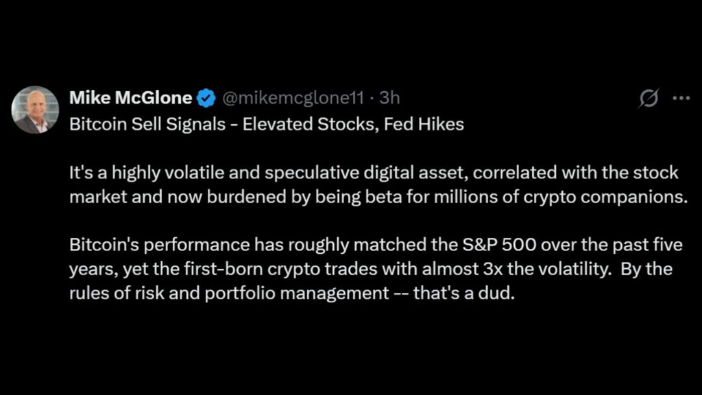 McGlone Warns SPX Pullback Could Send Bitcoin Price to $10K – Bitcoin News