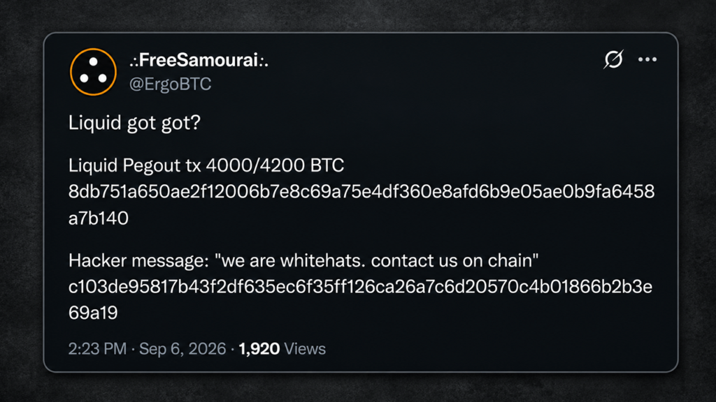 Nearly 4,000 BTC Drained From Blockstream's Liquid Peg