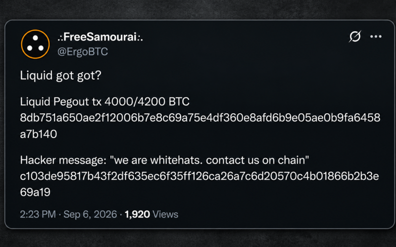 Nearly 4,000 BTC Drained From Blockstream's Liquid Peg