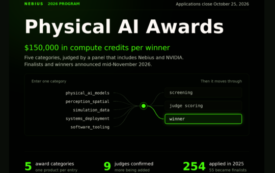 Nebius Opens 2026 Physical AI Awards: Five $150K Compute Credit Prizes