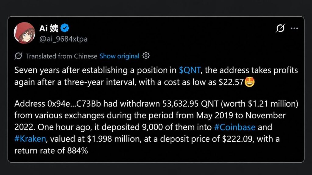 Quant Price Hit $373 This Week Then a 2019 Whale Cashed out $2 Million