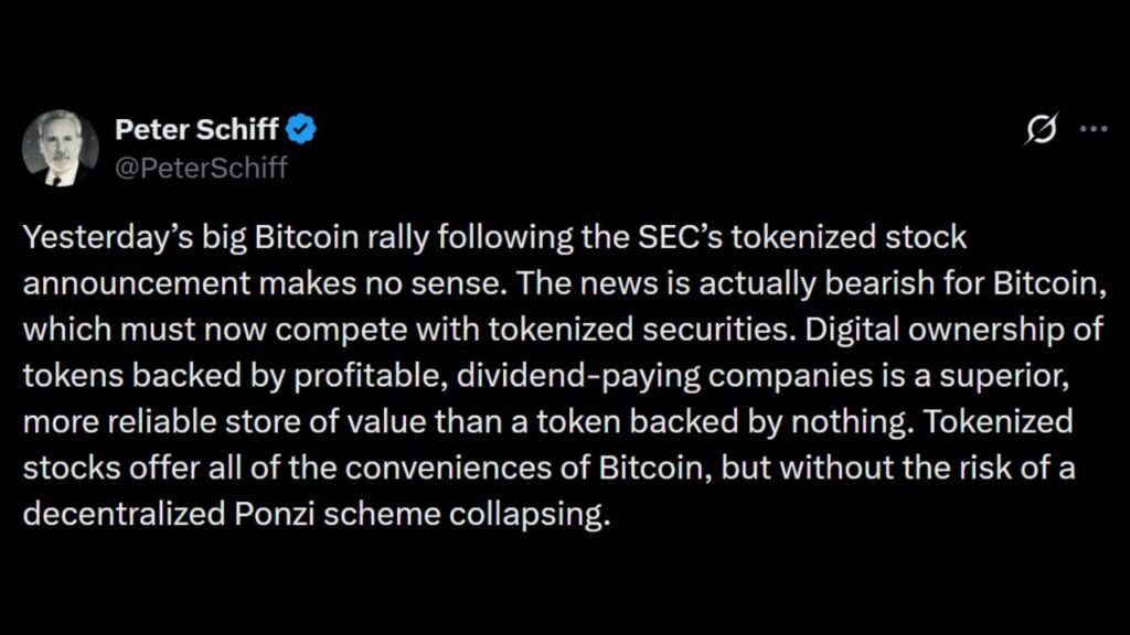 Schiff Warns Tokenized Stocks Will Siphon Liquidity From Bitcoin