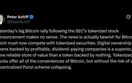 Schiff Warns Tokenized Stocks Will Siphon Liquidity From Bitcoin