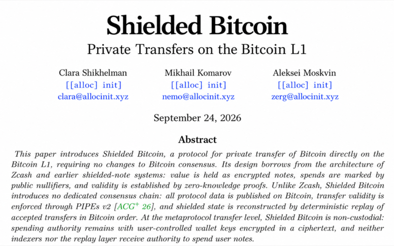 Shielded Bitcoin Proposal Aims to Bring Privacy to Bitcoin L1