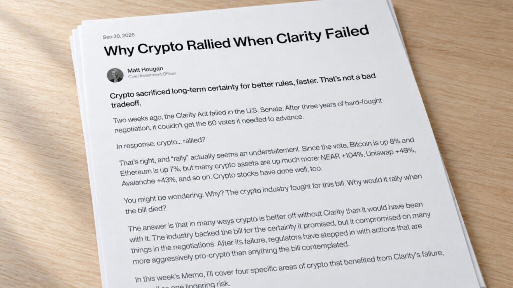4 Crypto Sectors Gained From CLARITY Act Failure, Bitwise Says