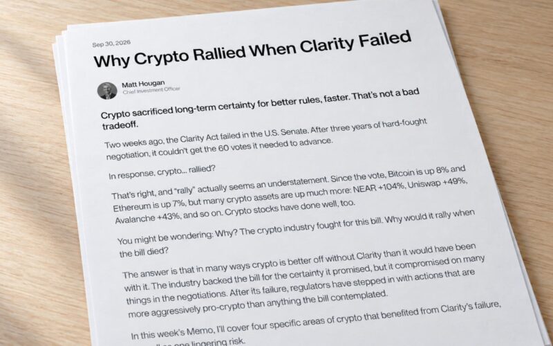 4 Crypto Sectors Gained From CLARITY Act Failure, Bitwise Says