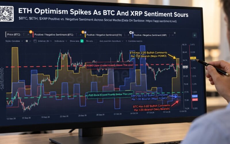 Bitcoin and XRP Sentiment Turn Fearful as Ethereum Draws Bullish Buzz