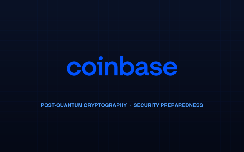 Coinbase official logo with abstract quantum computing lattice illustration