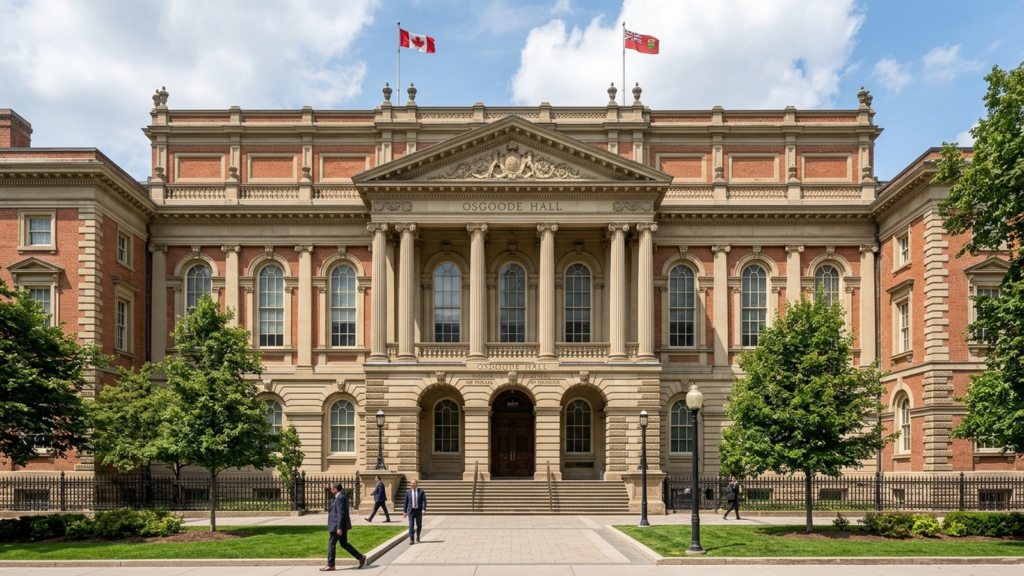 Architectural illustration of the Ontario Superior Court of Justice judicial building (Osgoode Hall) in Toronto, Canada