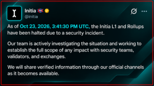 Hacker Prints $2.7M in Crypto as Initia Blockchain Grinds to a Halt