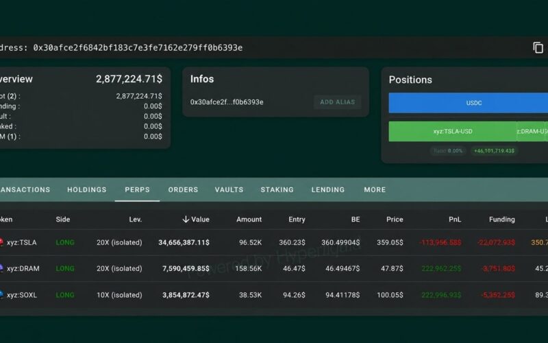 Hyperliquid Whale Down $9 Million This Week Flips to a 20x Tesla Bet