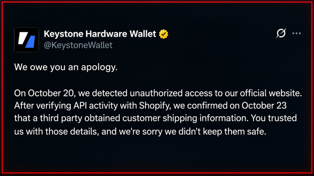 Keystone Wallet Data Breach Exposes Buyers' Addresses to Scammers