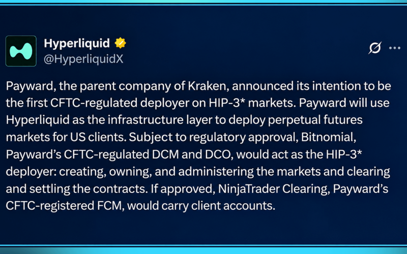 Kraken Parent Payward Eyes First CFTC-Regulated Hyperliquid Futures Market