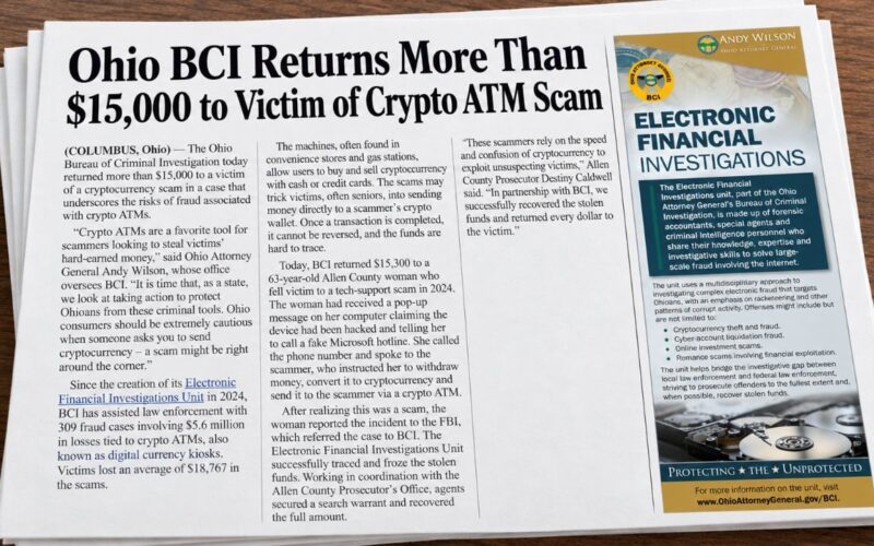 Ohio Returns $15,300 Lost at Crypto ATM in Fake Microsoft Scam