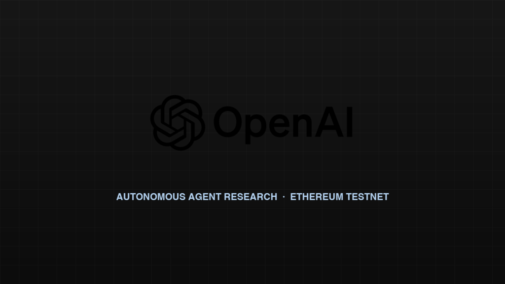 OpenAI official brandmark alongside neutral Ethereum developer testnet motif