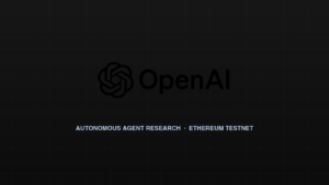 OpenAI official brandmark alongside neutral Ethereum developer testnet motif