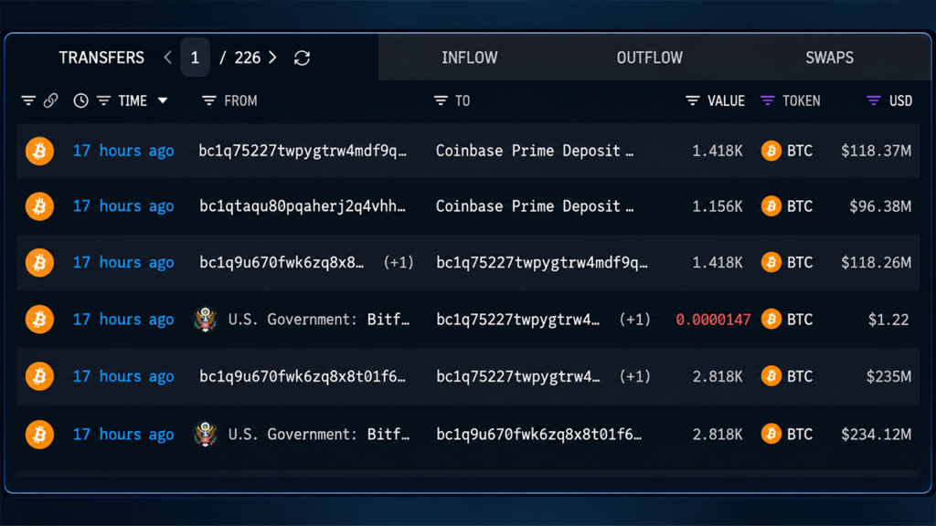 US Government Shifts $770M in Bitcoin as Mystery Wallets Emerge