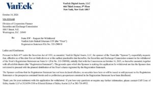 Vaneck Pulls the Plug on Its Lido Staked Ether ETF Before Launch