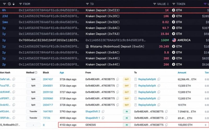 Whale That Bought 100,000 ETH for $0.31 Each Just Sent $2.4M to Kraken