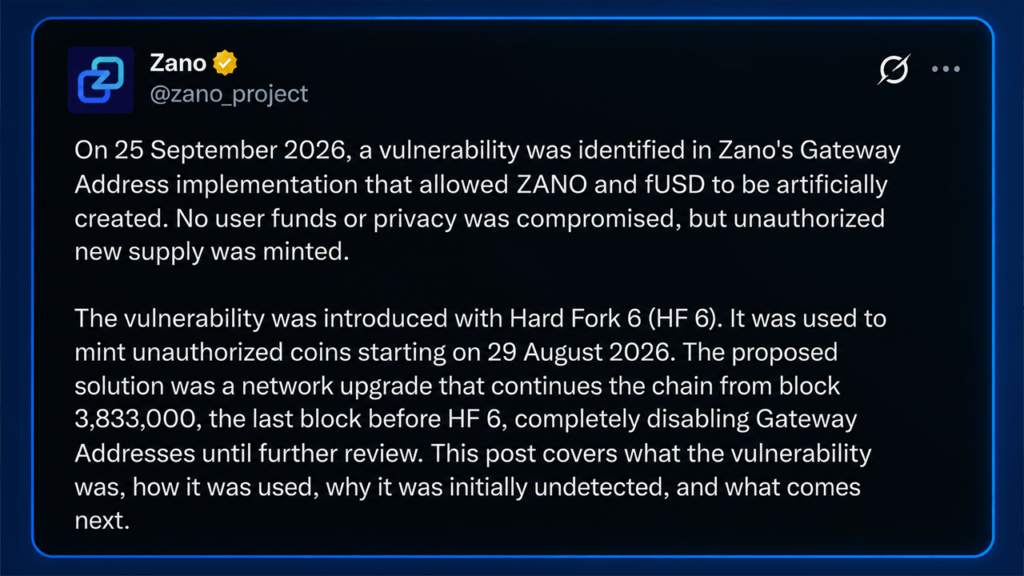 Zano Says Over $200M in Illicit Tokens Led to 30-Day Blockchain Rewind – Bitcoin News